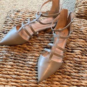Journee Collection Taupe Strappy Pointed Flats with Ankle Buckle
